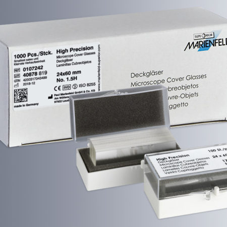 Precision cover glasses thickness No. 1.5H (tol. ± 5 μm) for high performance microscopes