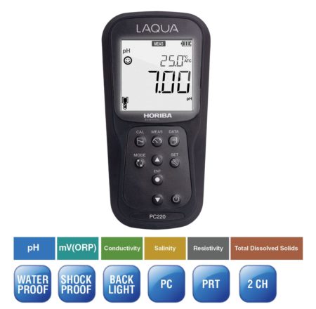 pH Meter Kit with Conductivity, ORP, ION, TDS, Salinity, Temp and Data Log – LAQUA PC220-K