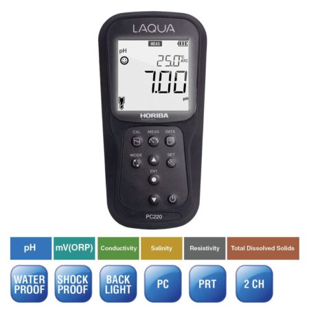pH Meter Kit with Conductivity, ORP, ION, TDS, Salinity, Temp and Data Log – LAQUA PC220-K