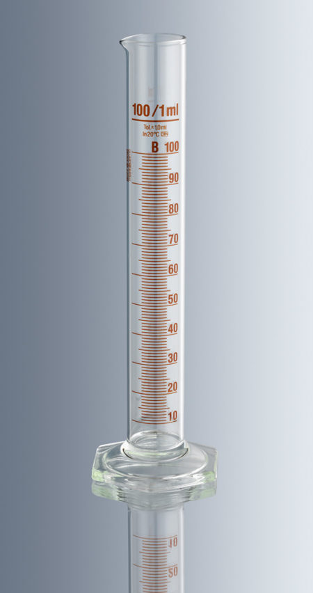 Measuring Cylinder 5ml Capacity with 0.1ml graduations and ± 0.10ml Tolerance - Class B (Amber Graduations)