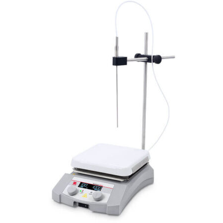 Hotplate with stirring including temperature probe and holder