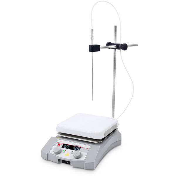 Hotplate with stirring including temperature probe and holder