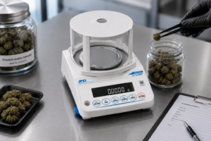 A&D FX-323 balance weighing medicinal cannabis with forceps