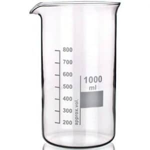 A glass container with spout for storing liquid
