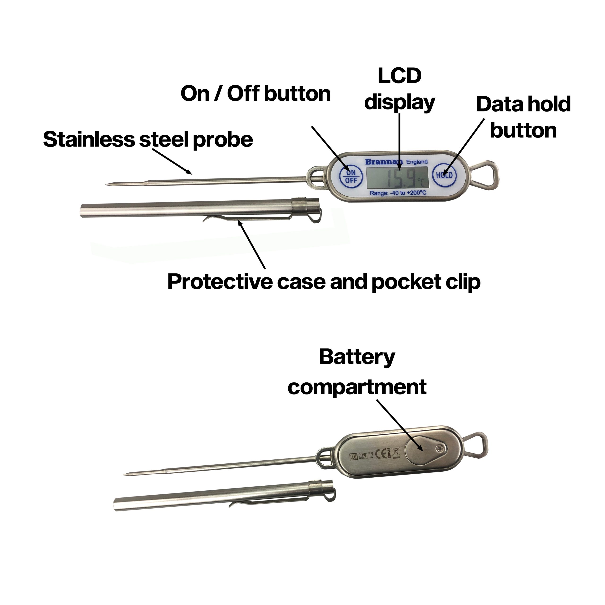 10483 Digital Thermometer Temp Range 40+200°C Stainless Steel