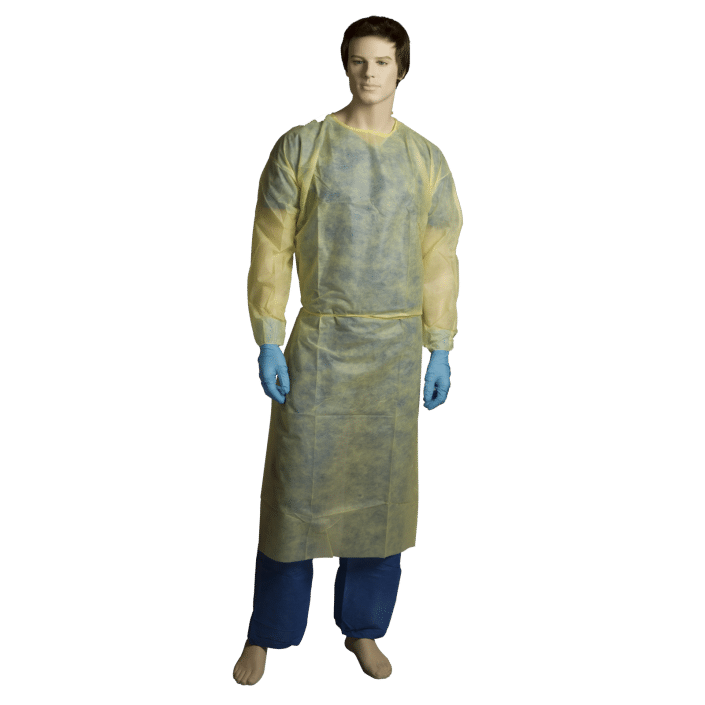 Polypropylene/Polyethylene Fluid Resistant Isolation Gown - Yellow (Pack of 100)