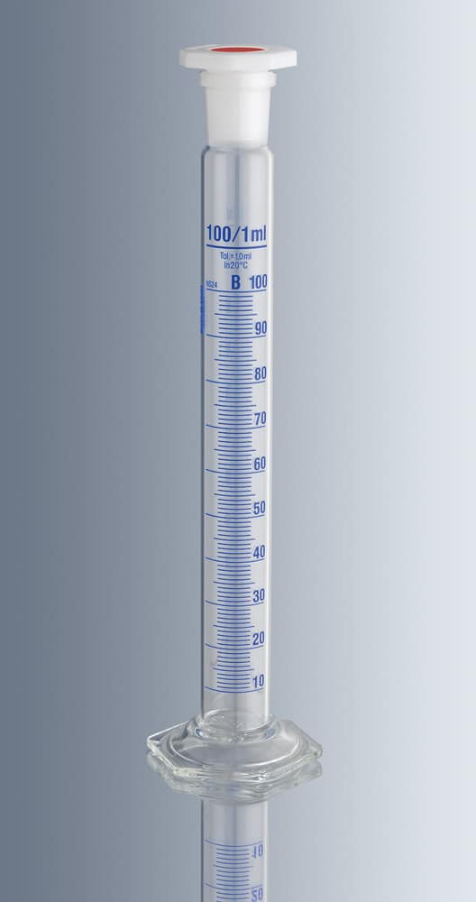 Measuring Cylinder 10ml Capacity with 0.2ml Graduations and ± 0.20ml Tolerance with Polyethylene Stopper NS10/19, Class B